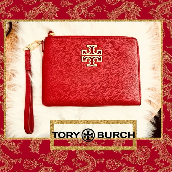 Tory Burch Handbags - Tory Burch Poppy Red Britten Leather Wristlet